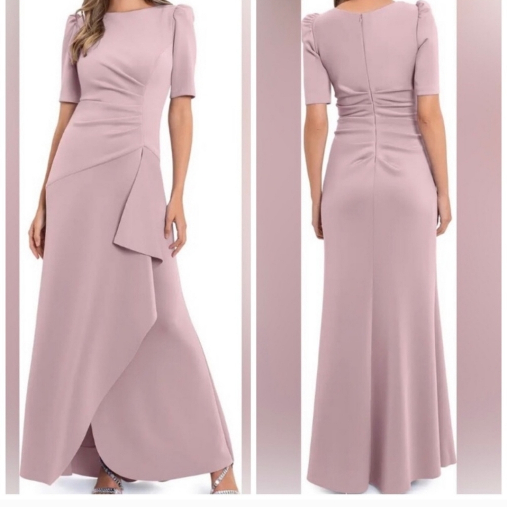 Xscape Rushed A-line formal Maxi dress in baby pink Size 6p